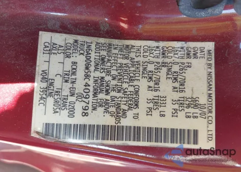 2008 Nissan Frontier Se from USA, damaged, VIN 1N6AD06W58C409798